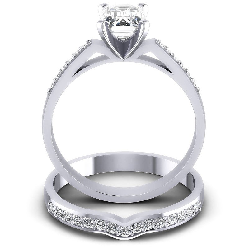 Round And Emerald Cut Diamonds Bridal Set in 14KT Yellow Gold