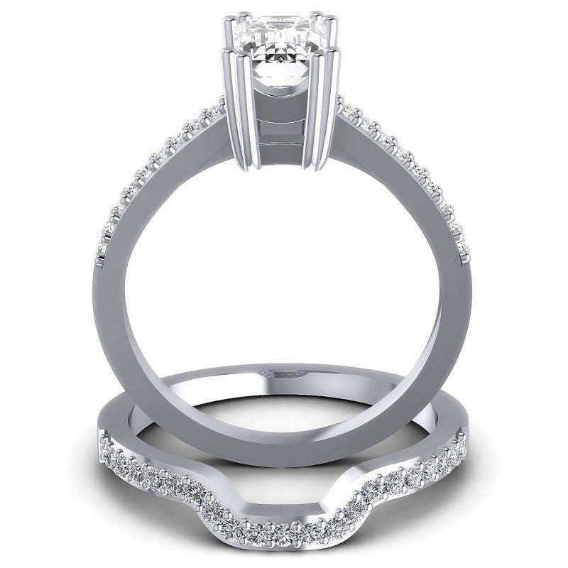 Round And Emerald Cut Diamonds Bridal Set in 14KT Yellow Gold