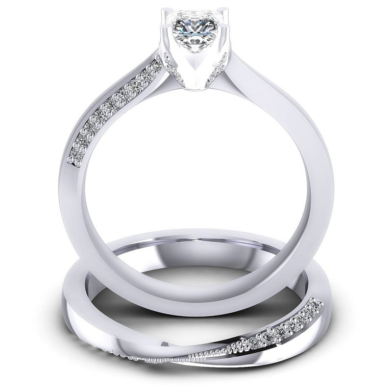 Round And Princess Cut Diamonds Bridal Set in 14KT Yellow Gold