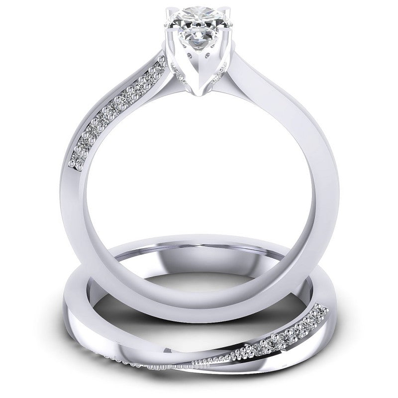 Round And Oval Cut Diamonds Bridal Set in 14KT Yellow Gold