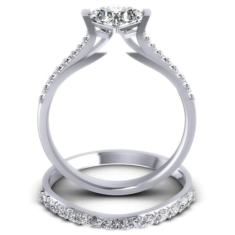 Round And Princess Cut Diamonds Bridal Set in 14KT Yellow Gold
