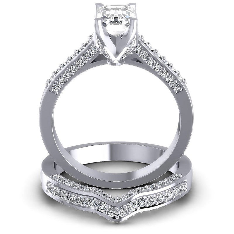 Round And Emerald Cut Diamonds Bridal Set in 14KT Yellow Gold