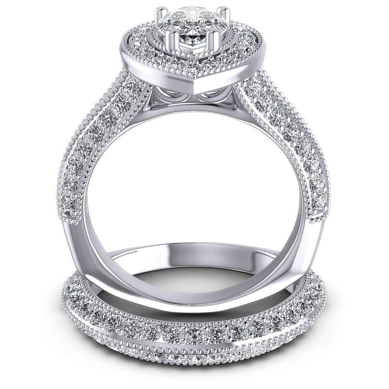 Round And Pear Cut Diamonds Bridal Set in 14KT Yellow Gold