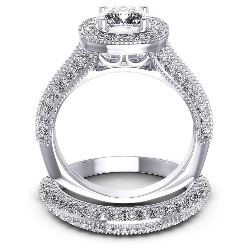 Round And Cushion Cut Diamonds Bridal Set in 14KT Yellow Gold