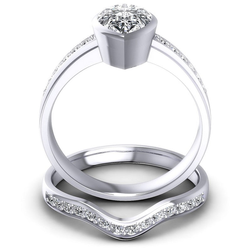 Round And Pear Cut Diamonds Bridal Set in 14KT Yellow Gold