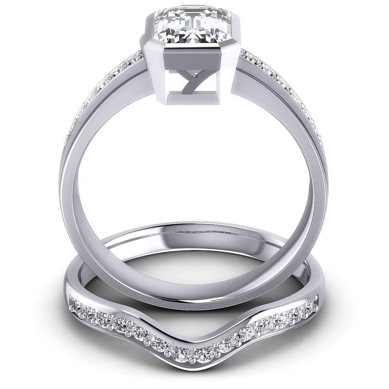 Round And Emerald Cut Diamonds Bridal Set in 14KT Yellow Gold