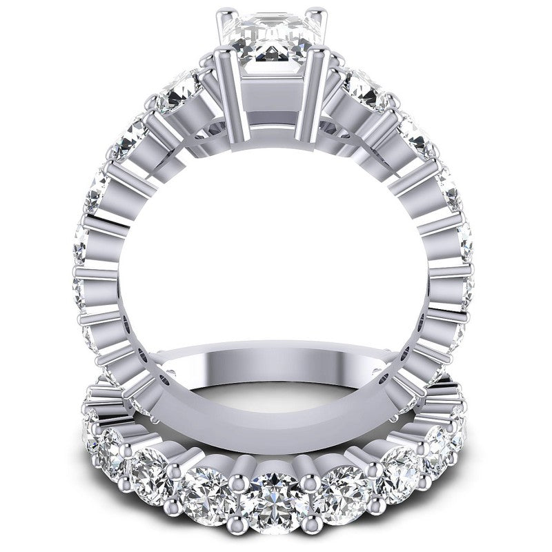 Round And Emerald Cut Diamonds Bridal Set in 14KT Yellow Gold