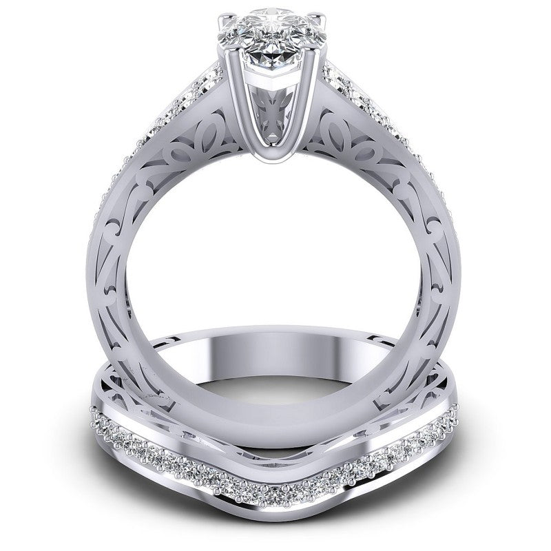 Round And Pear Cut Diamonds Bridal Set in 14KT Yellow Gold