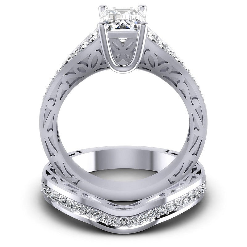 Round And Emerald Cut Diamonds Bridal Set in 14KT Yellow Gold