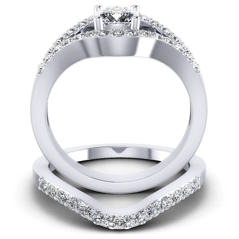 Round And Cushion Cut Diamonds Bridal Set in 14KT Yellow Gold