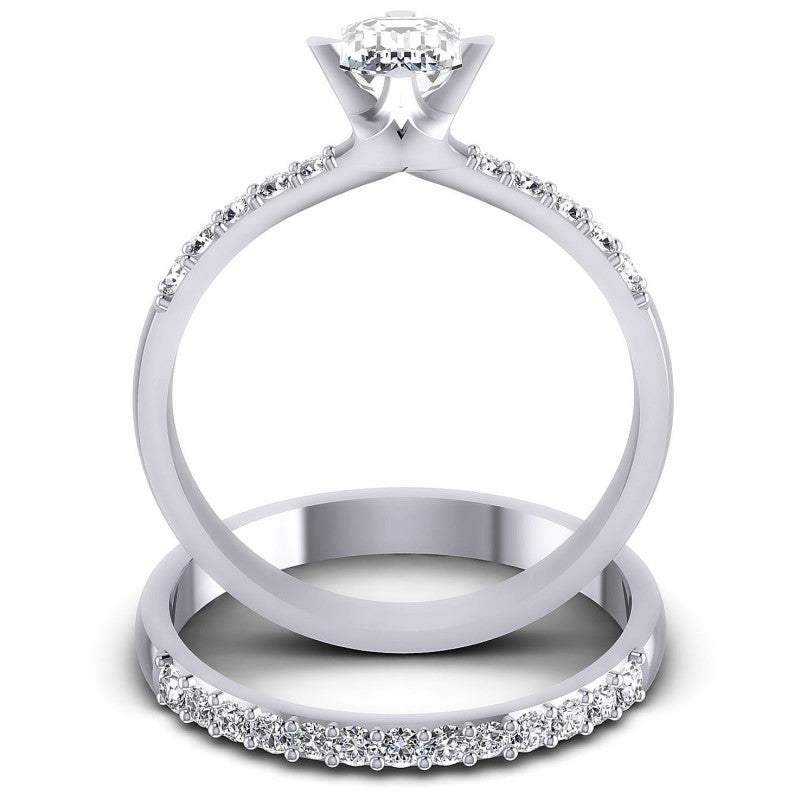Round And Emerald Cut Diamonds Bridal Set in 14KT Yellow Gold