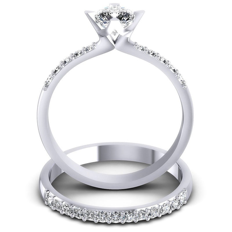 Round And Emerald Cut Diamonds Bridal Set in 14KT Yellow Gold