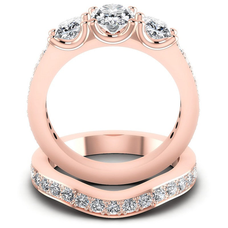 Round And Oval And Princess Cut Diamonds Bridal Set in 18KT Yellow Gold