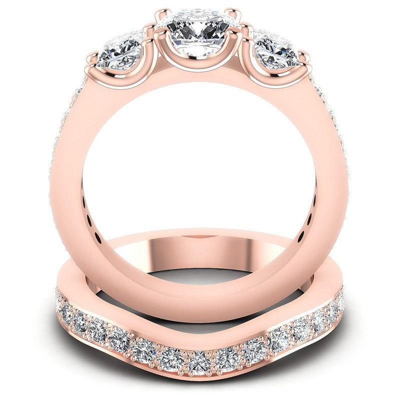 Round And Cushion And Princess Cut Diamonds Bridal Set in 18KT Yellow Gold