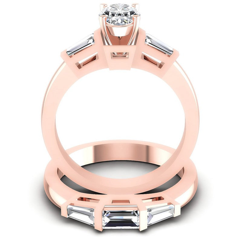 Baguette And Oval Cut Diamonds Bridal Set in 18KT Yellow Gold