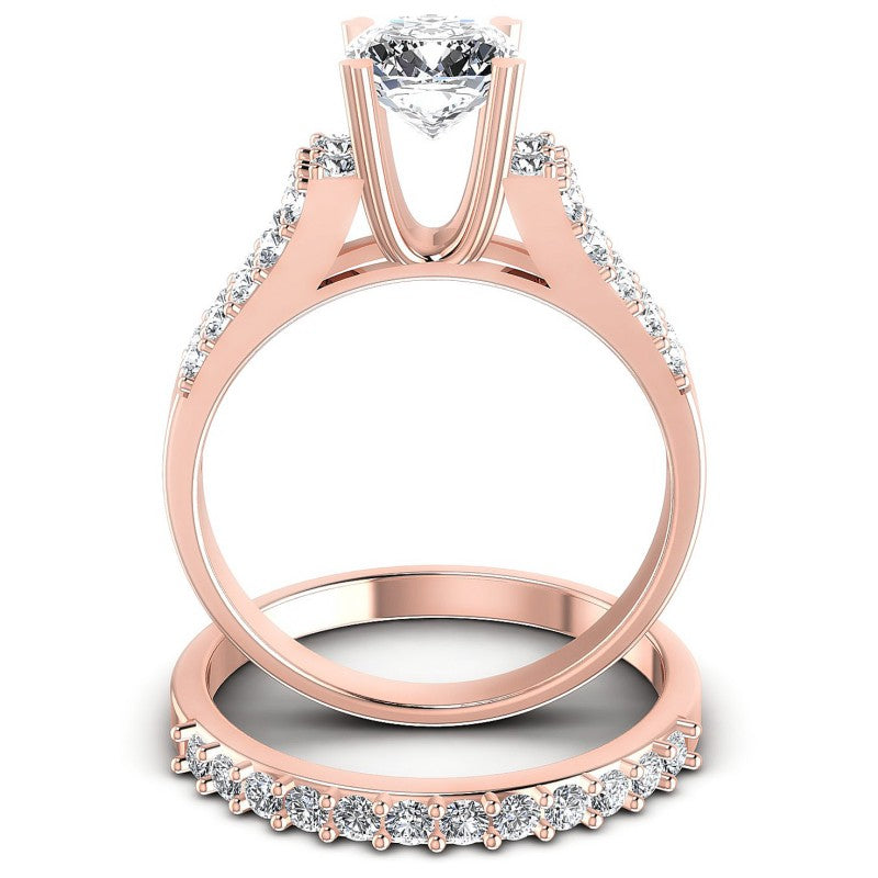 Round And Cushion Cut Diamonds Bridal Set in 18KT Yellow Gold