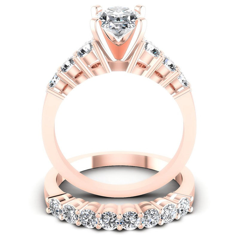 Round And Oval Cut Diamonds Bridal Set in 18KT Yellow Gold