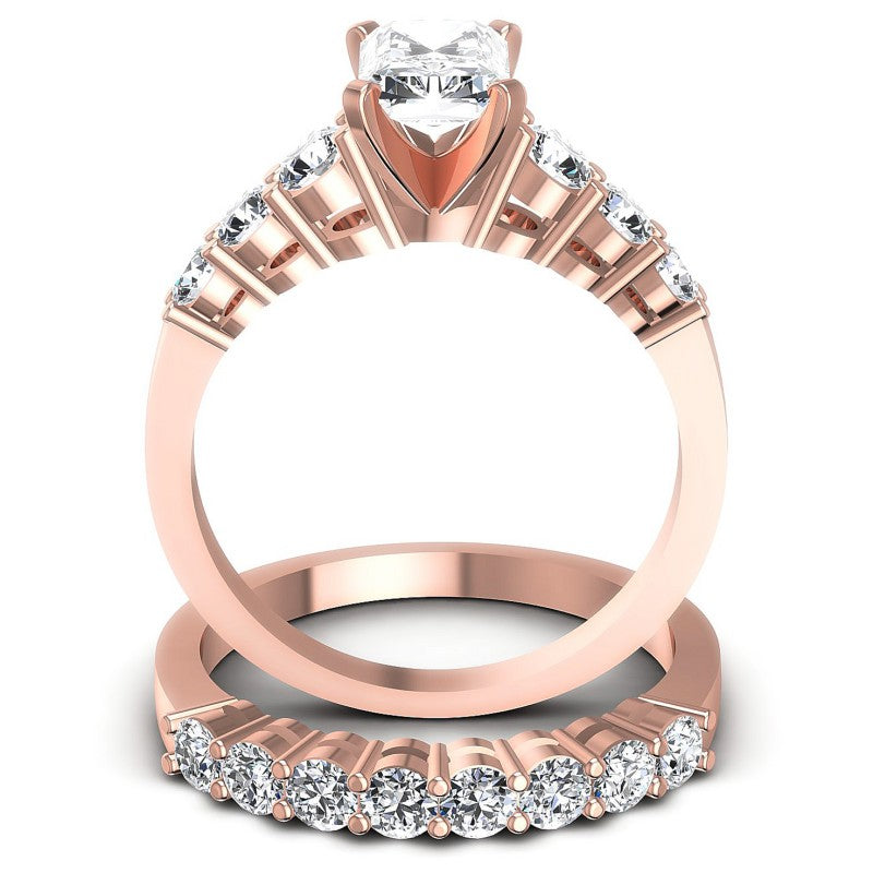 Round And Emerald Cut Diamonds Bridal Set in 18KT Yellow Gold