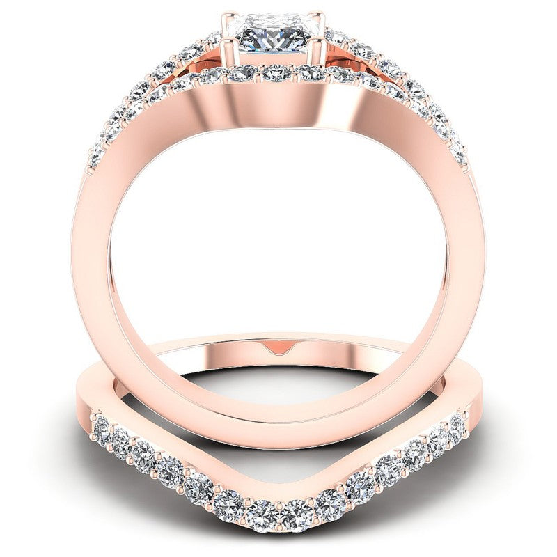 Round And Princess Cut Diamonds Bridal Set in 18KT Yellow Gold