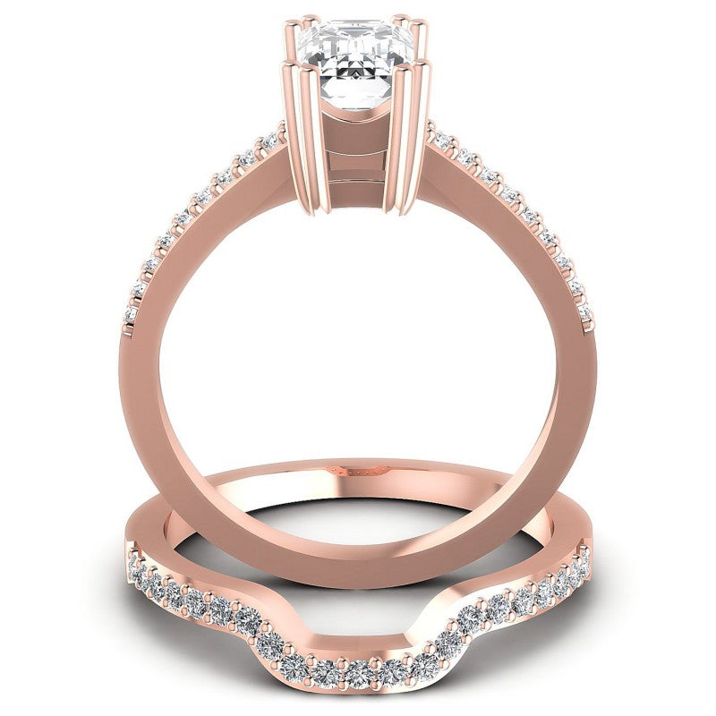 Round And Emerald Cut Diamonds Bridal Set in 18KT Yellow Gold