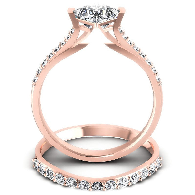 Round And Princess Cut Diamonds Bridal Set in 18KT Yellow Gold