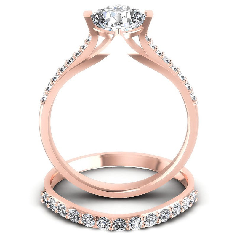 Round And Cushion Cut Diamonds Bridal Set in 18KT Yellow Gold