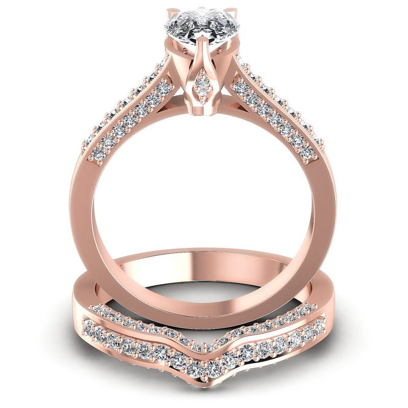 Round And Pear Cut Diamonds Bridal Set in 18KT Yellow Gold