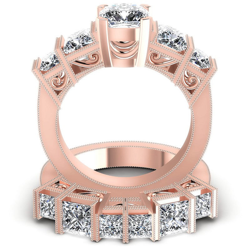 Princess And Cushion Cut Diamonds Bridal Set in 18KT Yellow Gold