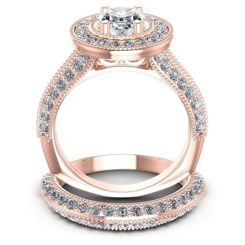 Round And Oval Cut Diamonds Bridal Set in 18KT Yellow Gold