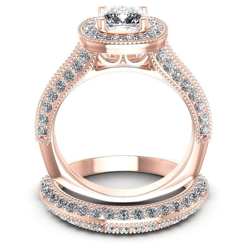 Round And Cushion Cut Diamonds Bridal Set in 18KT Yellow Gold