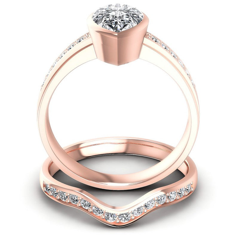 Round And Pear Cut Diamonds Bridal Set in 18KT Yellow Gold