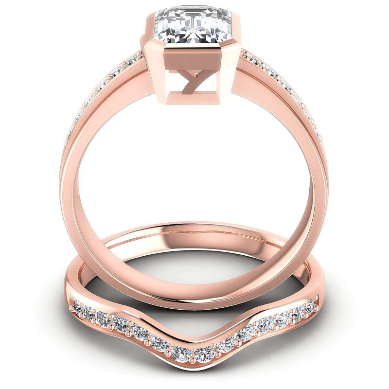 Round And Emerald Cut Diamonds Bridal Set in 18KT Yellow Gold