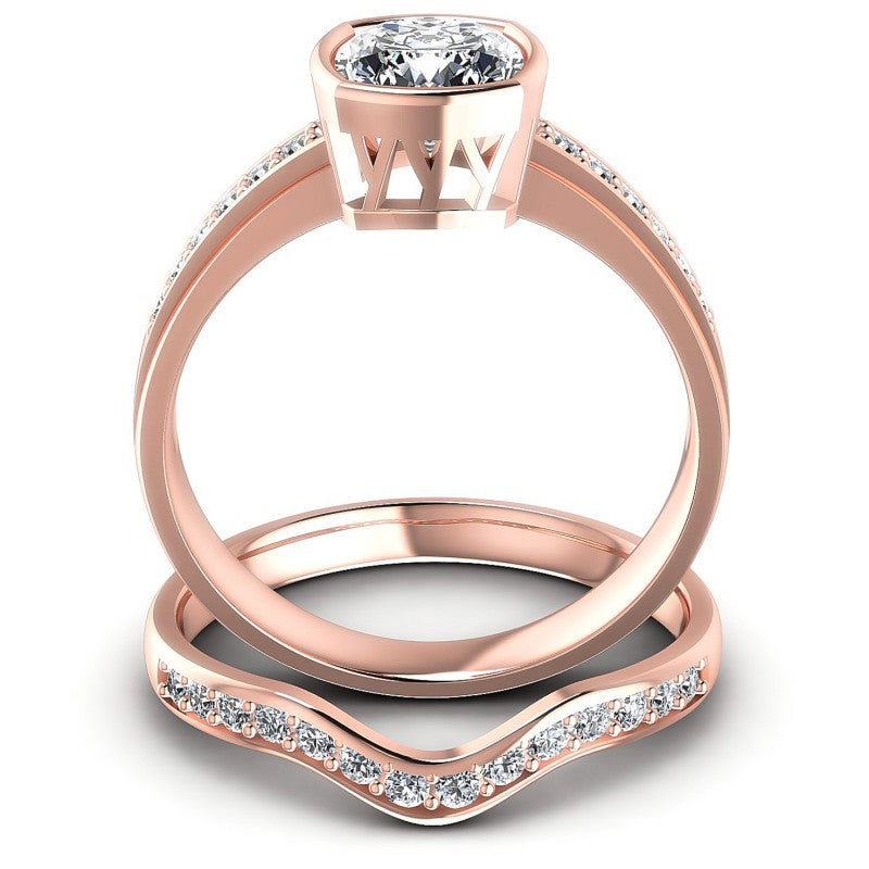 Round And Cushion Cut Diamonds Bridal Set in 18KT Yellow Gold