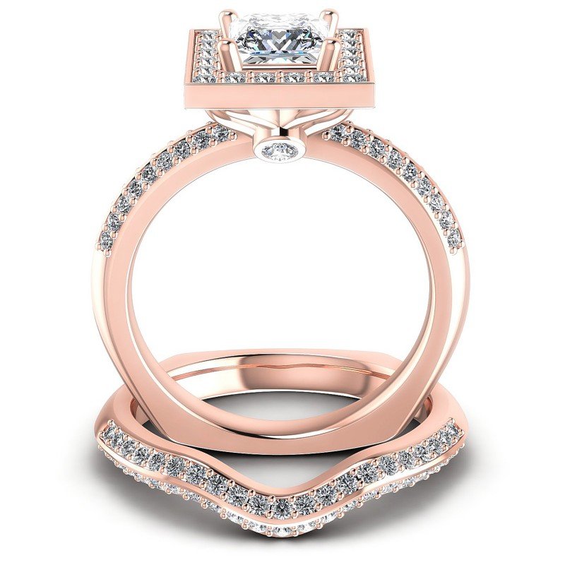 Round And Princess Cut Diamonds Bridal Set in 18KT Yellow Gold