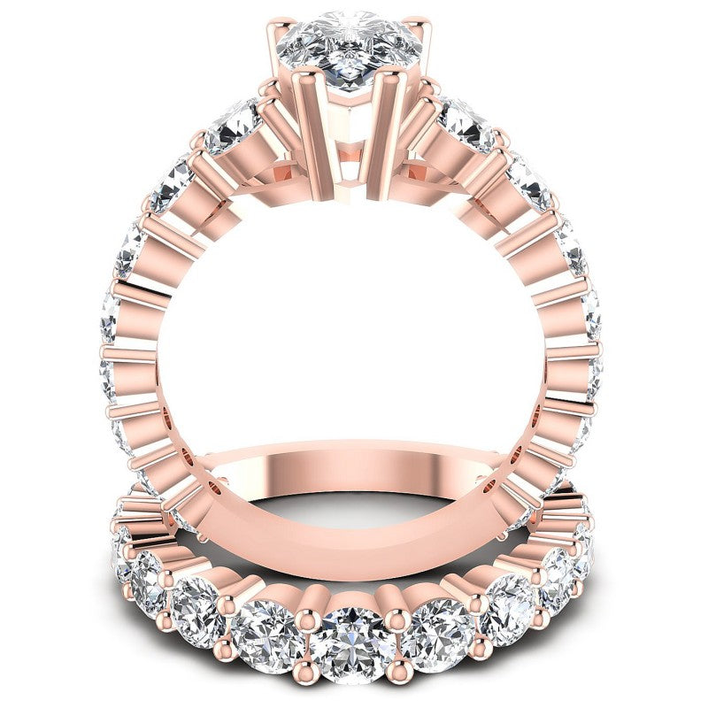 Round And Pear Cut Diamonds Bridal Set in 18KT Yellow Gold