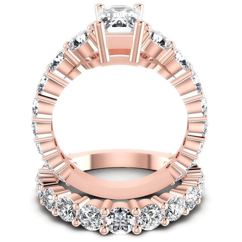 Round And Emerald Cut Diamonds Bridal Set in 18KT Yellow Gold