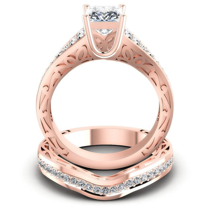 Round And Princess Cut Diamonds Bridal Set in 18KT Yellow Gold