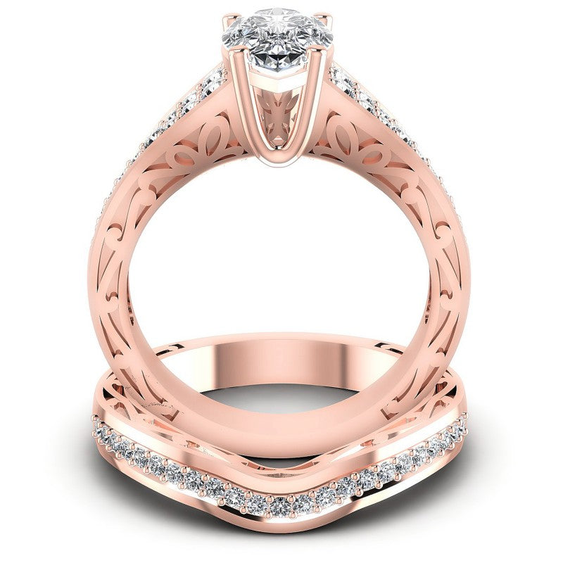 Round And Pear Cut Diamonds Bridal Set in 18KT Yellow Gold