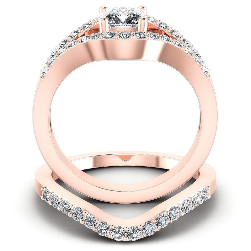 Round And Cushion Cut Diamonds Bridal Set in 18KT Yellow Gold