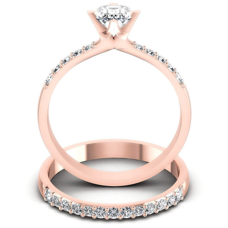Round And Emerald Cut Diamonds Bridal Set in 18KT Yellow Gold