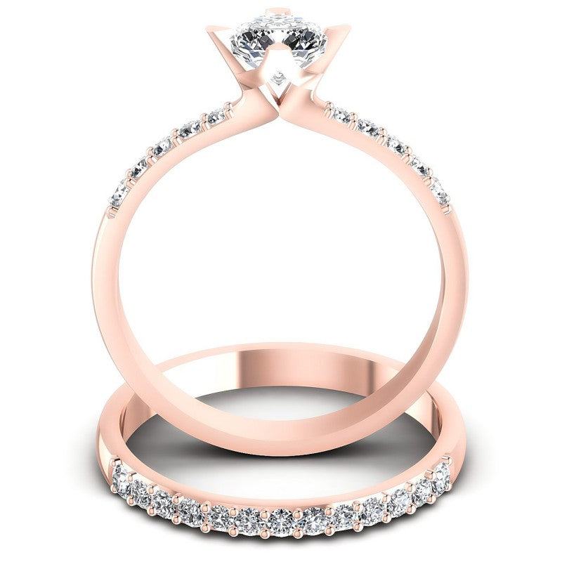 Round And Emerald Cut Diamonds Bridal Set in 18KT Yellow Gold