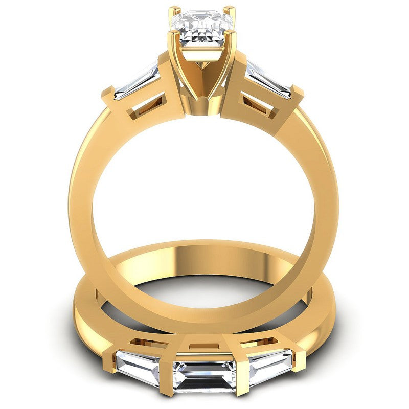 Baguette And Emerald Cut Diamonds Bridal Set in 14KT Yellow Gold