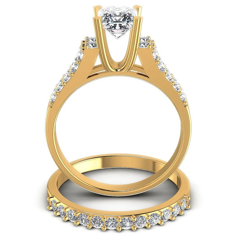 Round And Princess Cut Diamonds Bridal Set in 14KT Yellow Gold