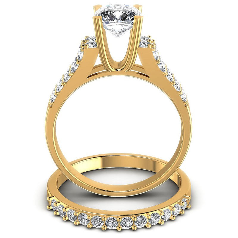 Round And Cushion Cut Diamonds Bridal Set in 14KT Yellow Gold