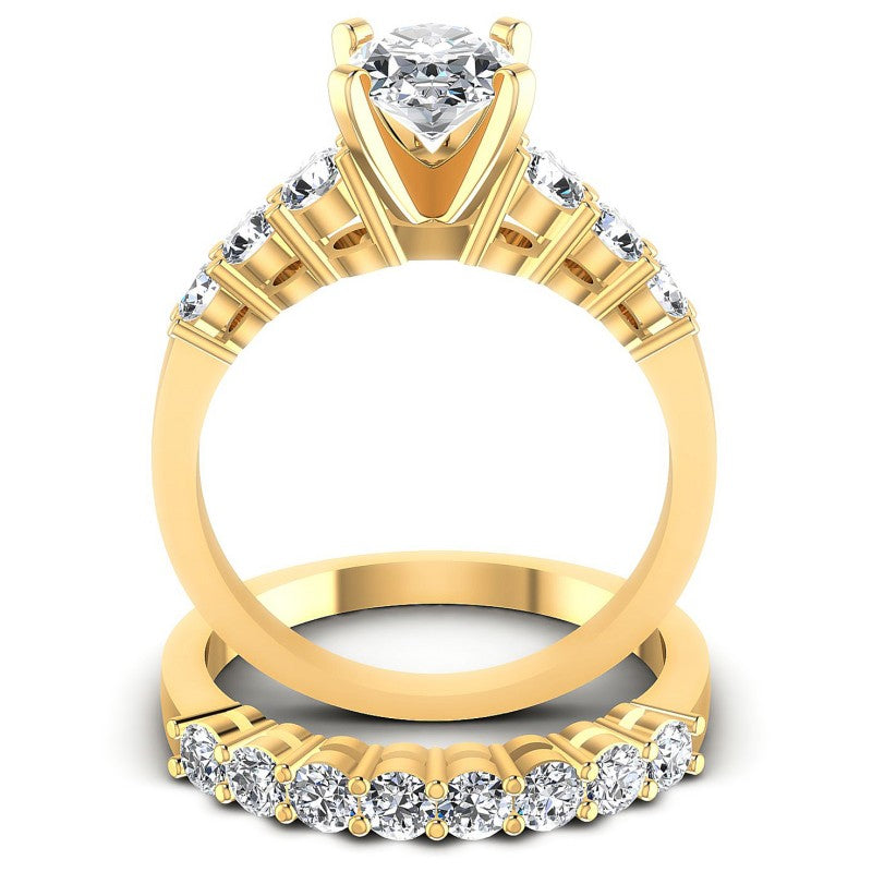 Round And Oval Cut Diamonds Bridal Set in 14KT Yellow Gold