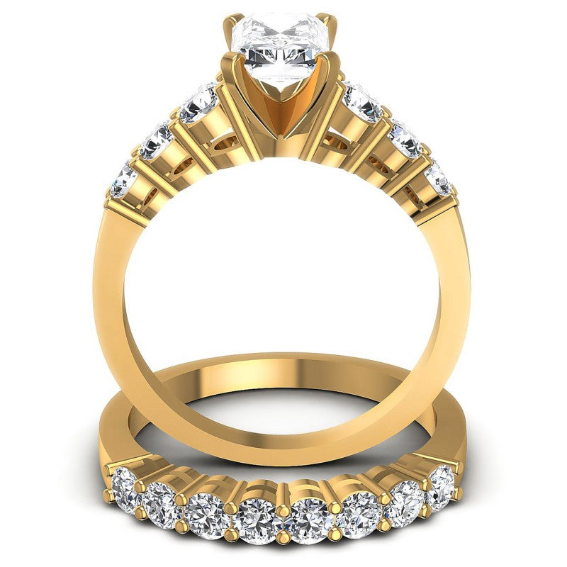 Round And Emerald Cut Diamonds Bridal Set in 14KT Yellow Gold
