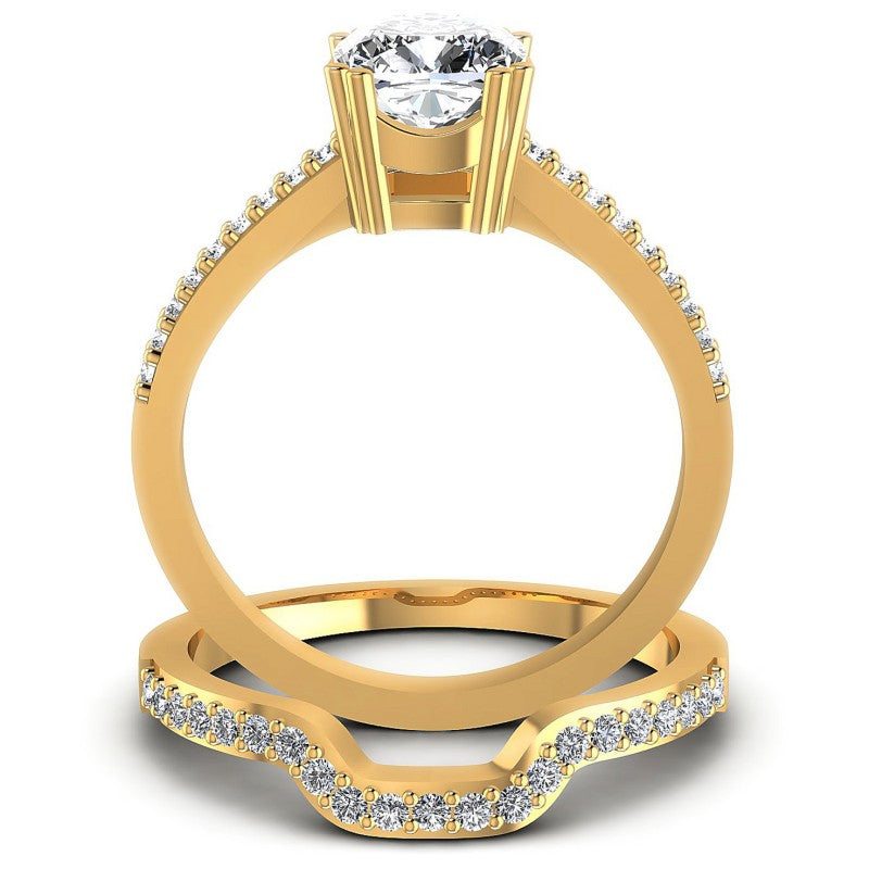 Round And Cushion Cut Diamonds Bridal Set in 14KT Yellow Gold
