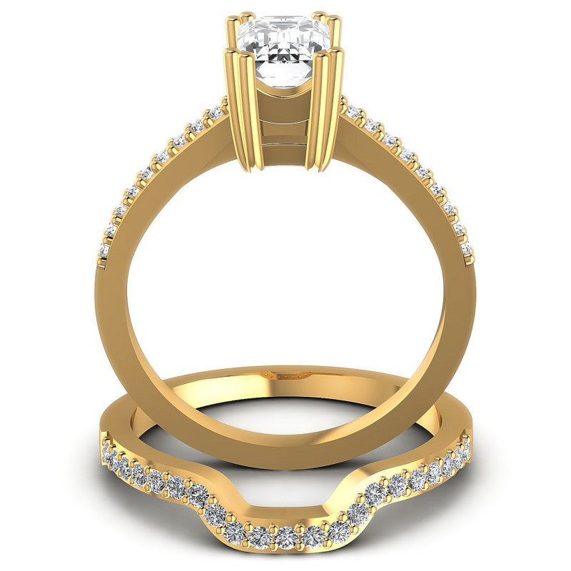 Round And Emerald Cut Diamonds Bridal Set in 14KT Yellow Gold