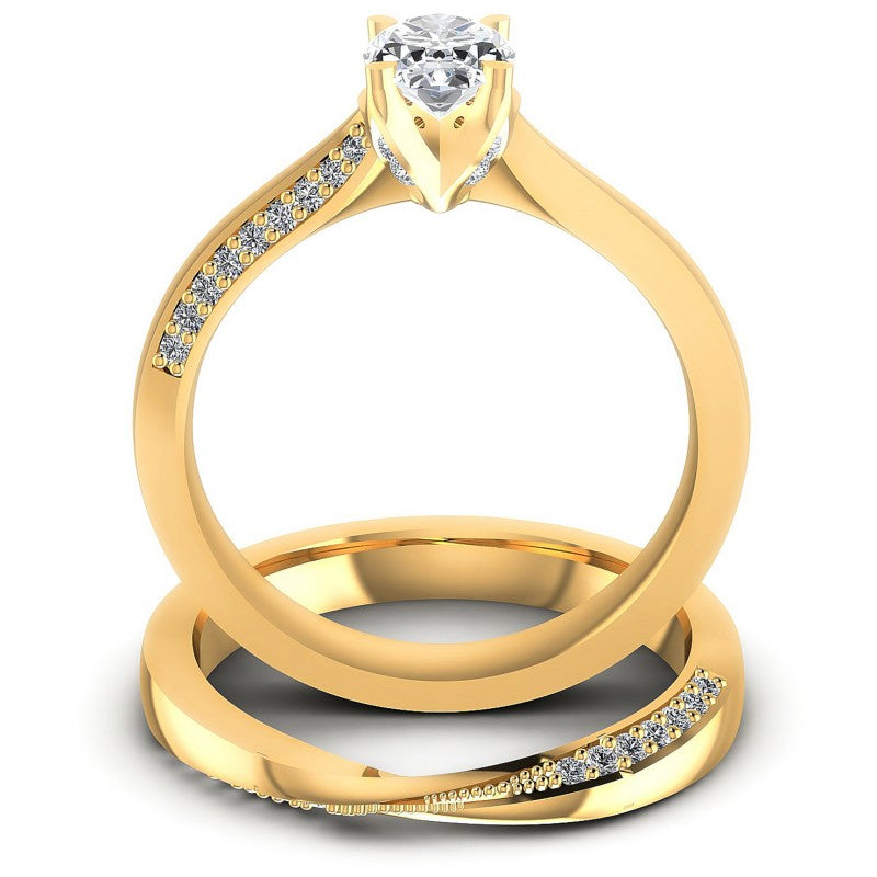 Round And Oval Cut Diamonds Bridal Set in 14KT Yellow Gold