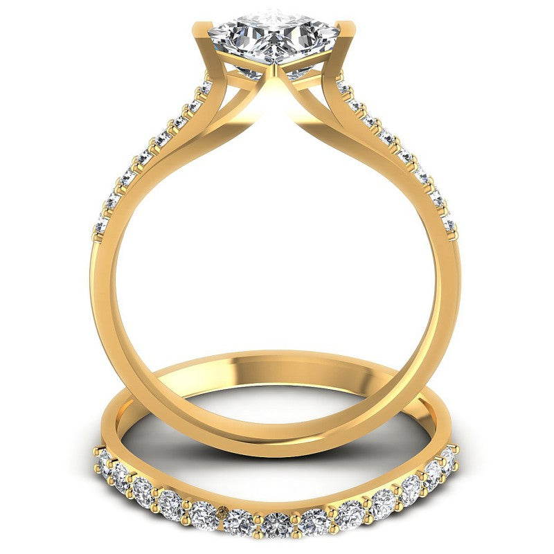 Round And Princess Cut Diamonds Bridal Set in 14KT Yellow Gold
